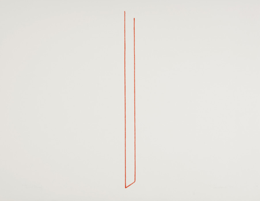 A U-shaped, red line with 90-degree-angle corners is centrally placed on a rectangular, gray background.
