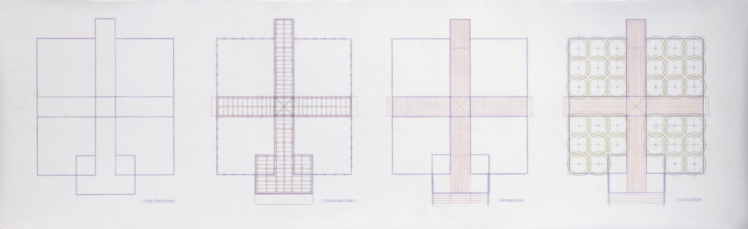 An aerial-view blueprint illustrates four side-by-side rectangular decks.