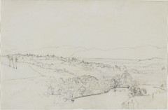 A pencil sketch of a mountainous region.