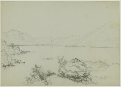 A pencil sketch of river valley.