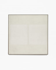 Square, beige, framed painting with two vertical, lighter rectangles at center.