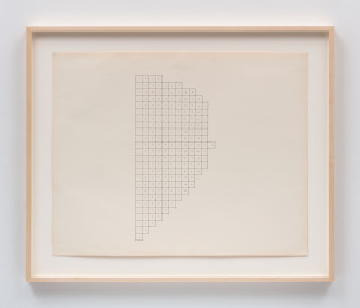 A framed drawing of the right half of an ovular-shaped grid on aged paper. Each column of the grid is filled with the same number, starting from 1 and going until 12, from left to right.