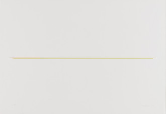 Two yellow horizontal lines are placed closely together on a gray background. The line below is slightly shorter than the one above, and both are centered on the page.