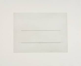 A line drawing on a gray background is framed by a larger gray sheet of paper. Three horizontal lines are centrally placed.