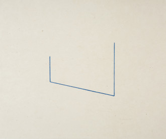 An unevenly drawn, U-shaped, blue line is centrally placed on a rectangular, gray background.